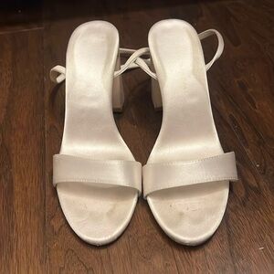 Loeffler Randall Malia Cream Curved Heel Satin Sandal Bridal Wedding Shoes ! 🤍